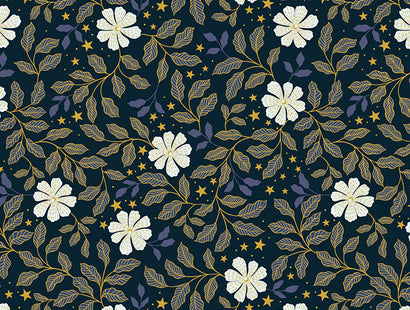 Lewis & Irene - Celestial Flowers on Dark with Gold Metallic