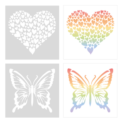 Colour Your World 6x6 Stencil Set - Butterflies and Hearts