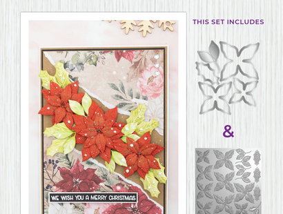 Crafters Companion 6” x 9” 3D Folder & Metal Die - Poinsettia Season