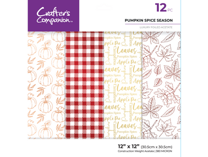 Crafters Companion 12” x 12” Luxury Foiled Acetate Pack - Pumpkin Spice Season