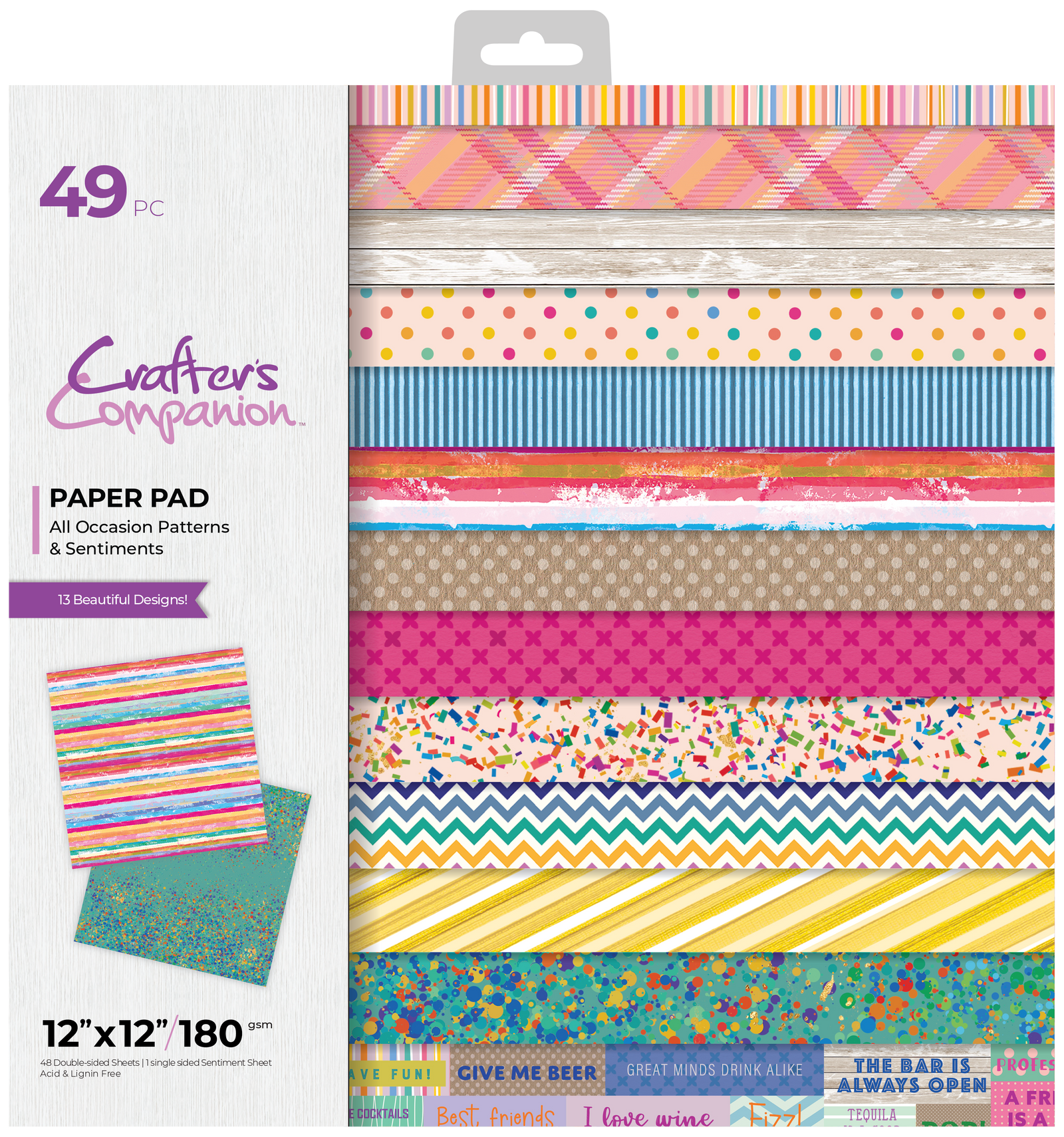 Crafter's Companion 12 x 12" Printed Paper Pad - All Occasion Patterns & Sentiments