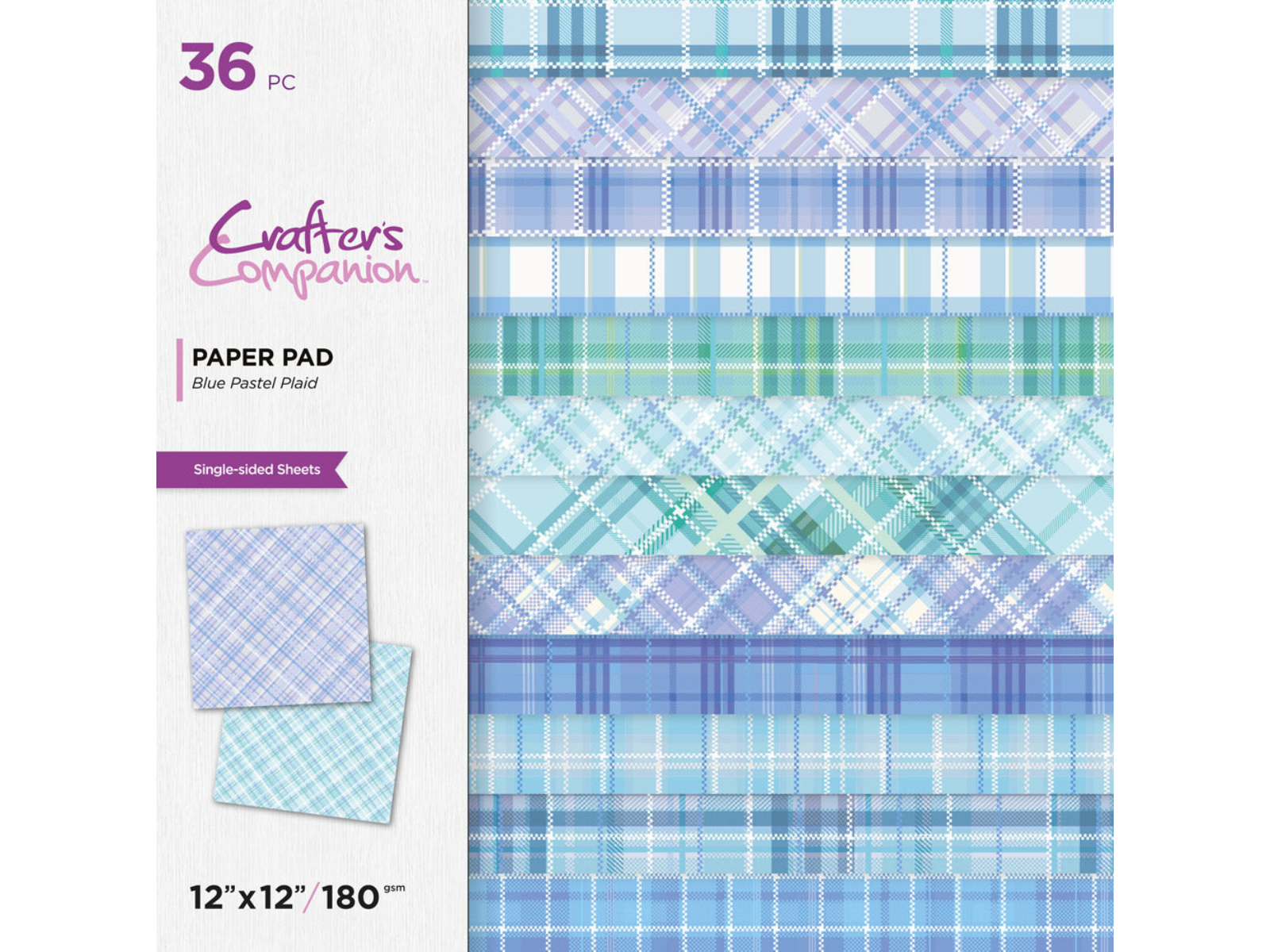 Crafter's Companion 12 x 12" Paper Pad - Blue Pastel Plaid