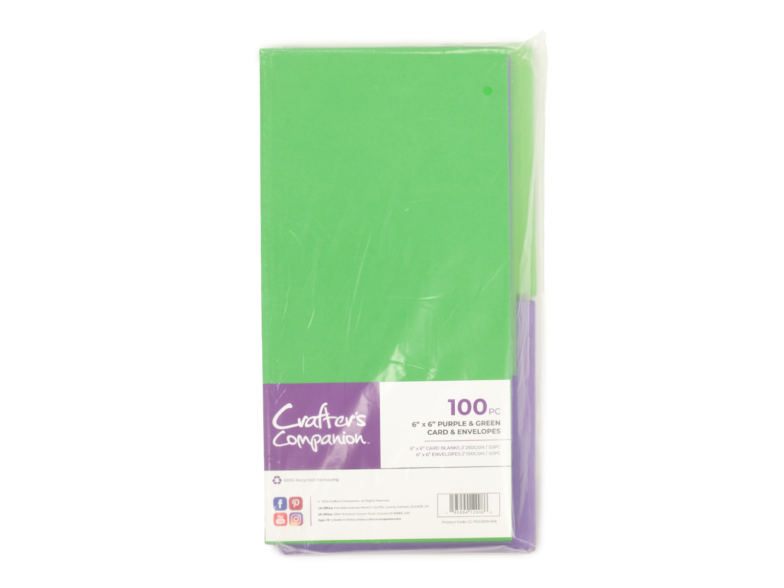 Crafter's Companion - 6"x6" Purple & Green Card & Envelopes 100pc