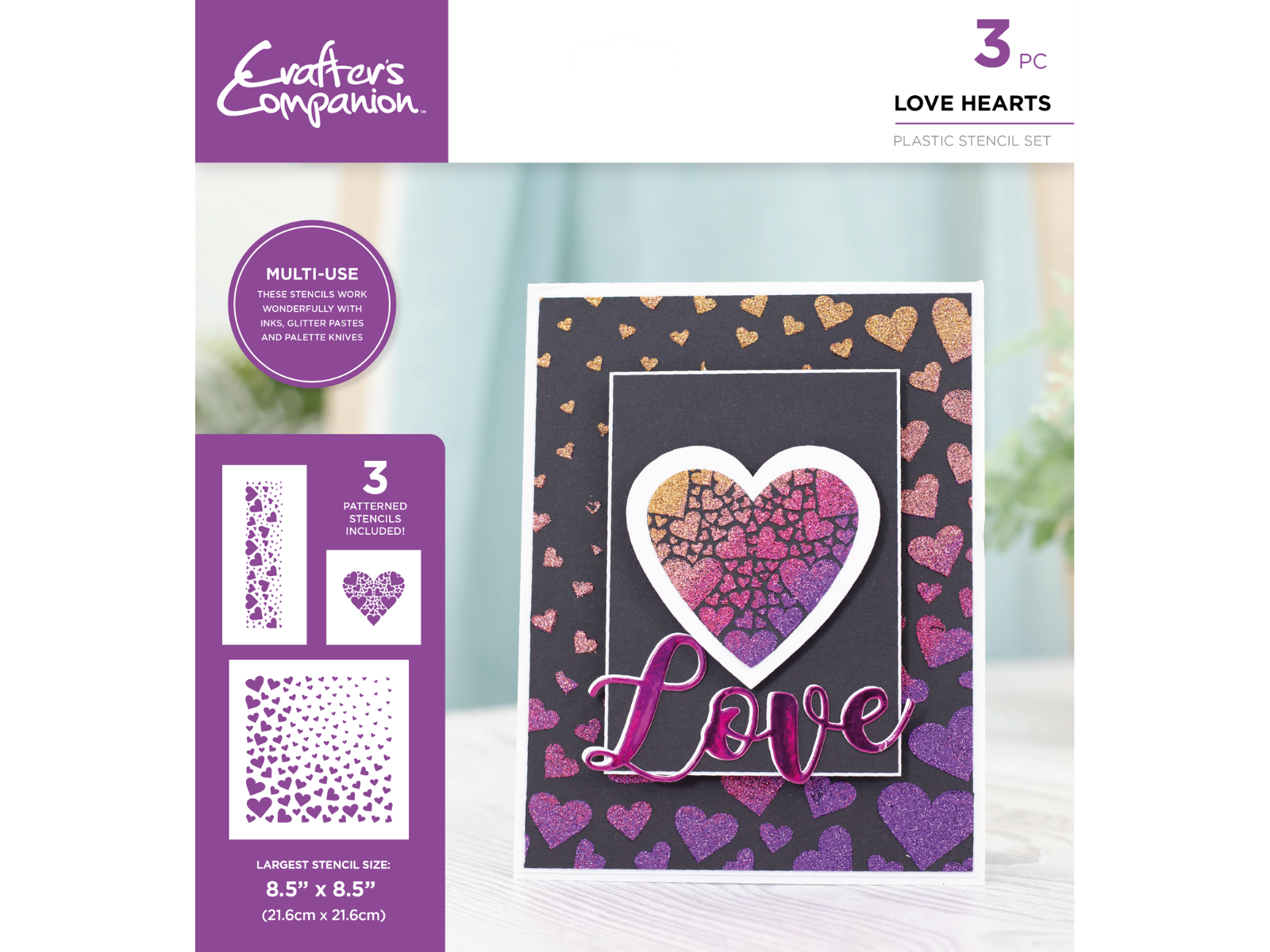 Crafters Companion Stencil Set - Love Hearts