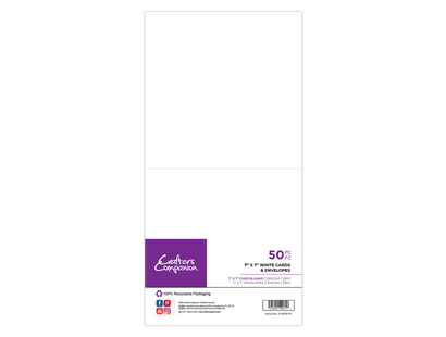 Crafter's Companion 7"x 7" White Card & Envelopes - 50 Piece