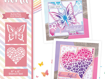 Colour Your World 6x6" Stencil Set - Butterflies and Hearts