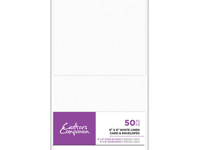 Crafter's Companion 6"x 6" White Linen Card & Envelopes - 50 Piece