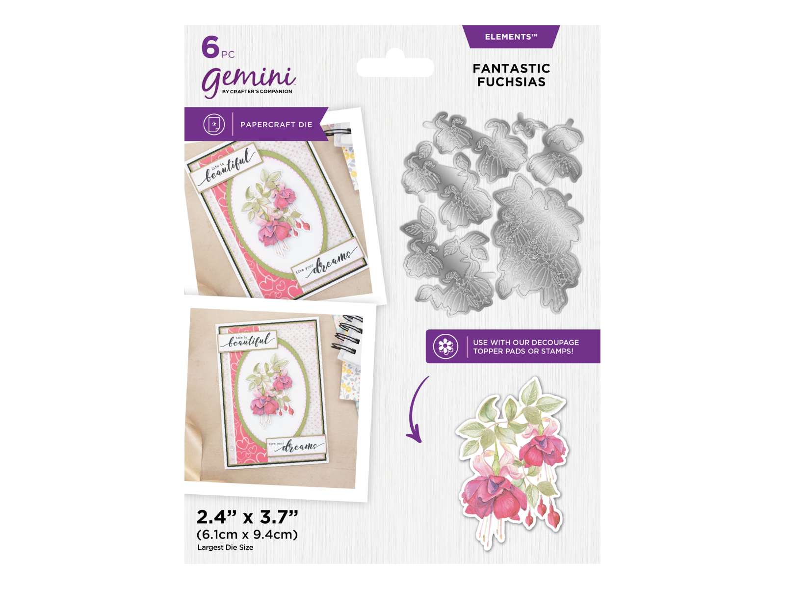 Gemini Elements Floral Decoupage Die - Fantastic Fuchsias