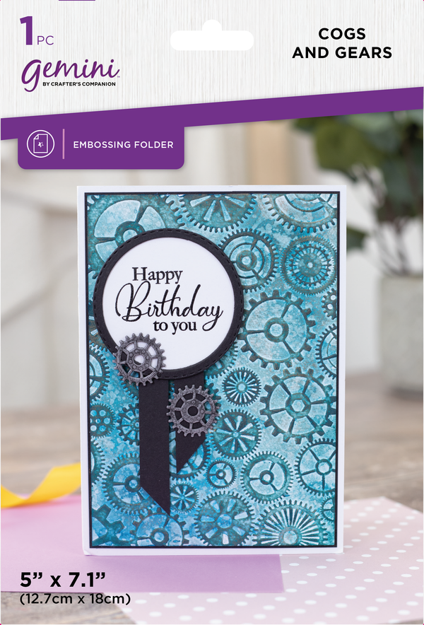 Gemini 5 x 7” 2D Textured Embossing Folder - Cogs and Gears