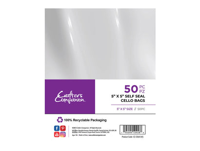 Crafter's Companion 5"x 5" Self Seal Cello Bags - 50 Pack