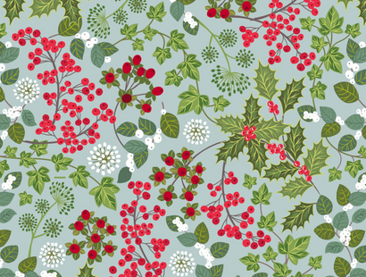 Lewis & Irene Fabric - Holly and Ivy on Winter Blue with Pearl