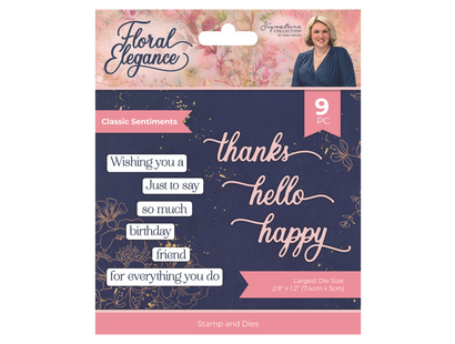 Sara Signature Floral Elegance Stamp & Die – Classic Sentiments