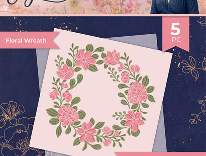 Sara Signature Floral Elegance 5" x 5" Layering Stencil Set - Floral Wreath