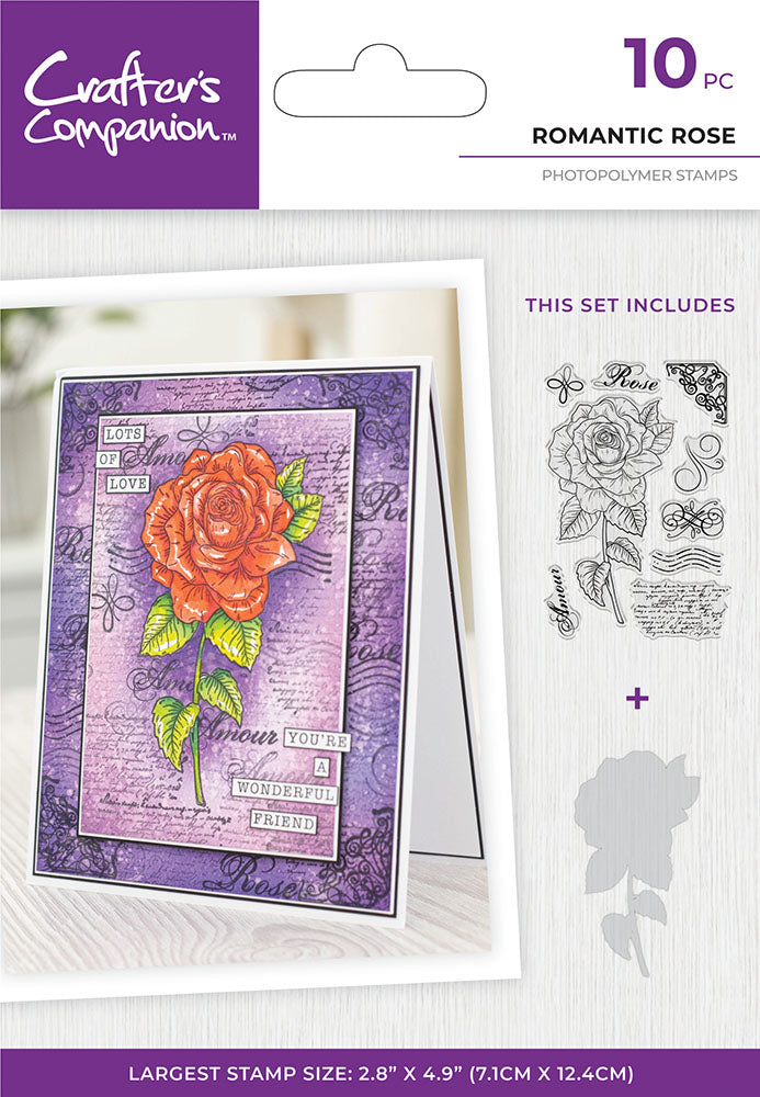 Crafter's Companion - 4 x 6" Photopolymer  Stamp with Mask - Romantic Rose