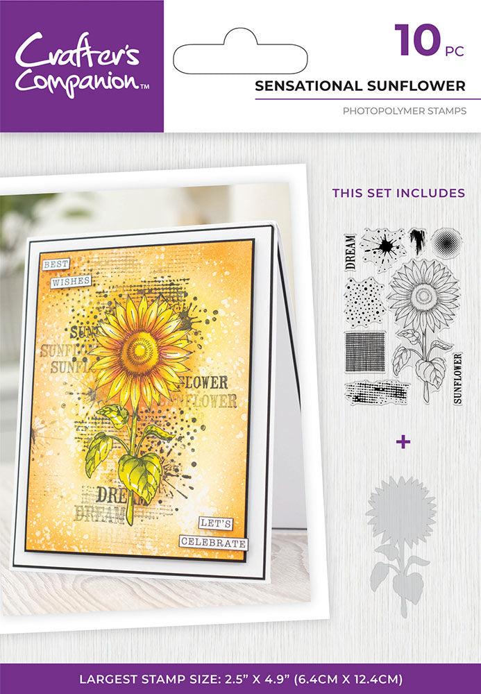 Crafter's Companion - 4 x 6" Photopolymer  Stamp with Mask - Sensational Sunflower