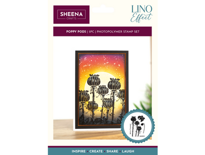 Sheena Douglass Lino Effect Photopolymer Stamp - Poppy Pods