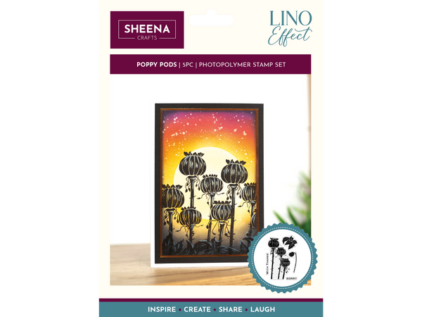 Sheena Douglass Lino Effect Photopolymer Stamp - Poppy Pods