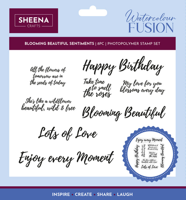 Sheena Douglass Watercolour Fusion Photopolymer Stamp - Blooming Beautiful Sentiments