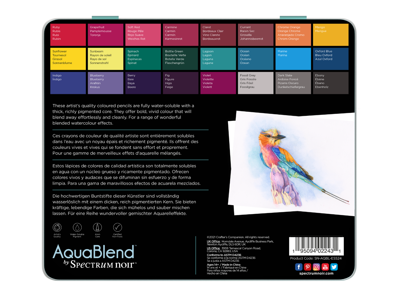 Essential Aquablend Watercolour Pencil Set - 24 Pack - Spectrum Noir