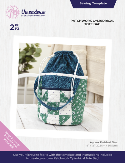 Threaders Bag Template - Patchwork Cylindrical Tote Bag