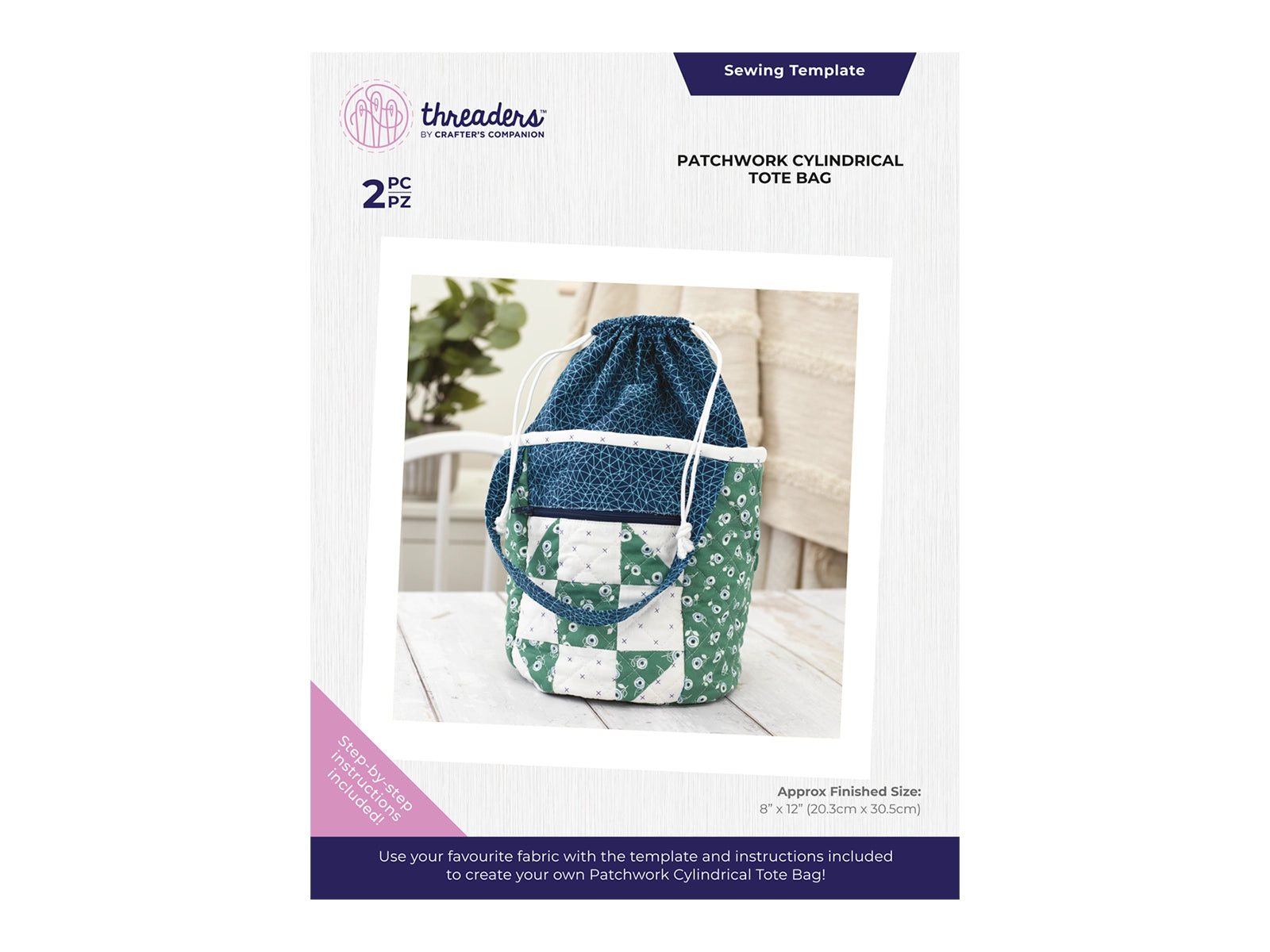 Threaders Bag Template - Patchwork Cylindrical Tote Bag