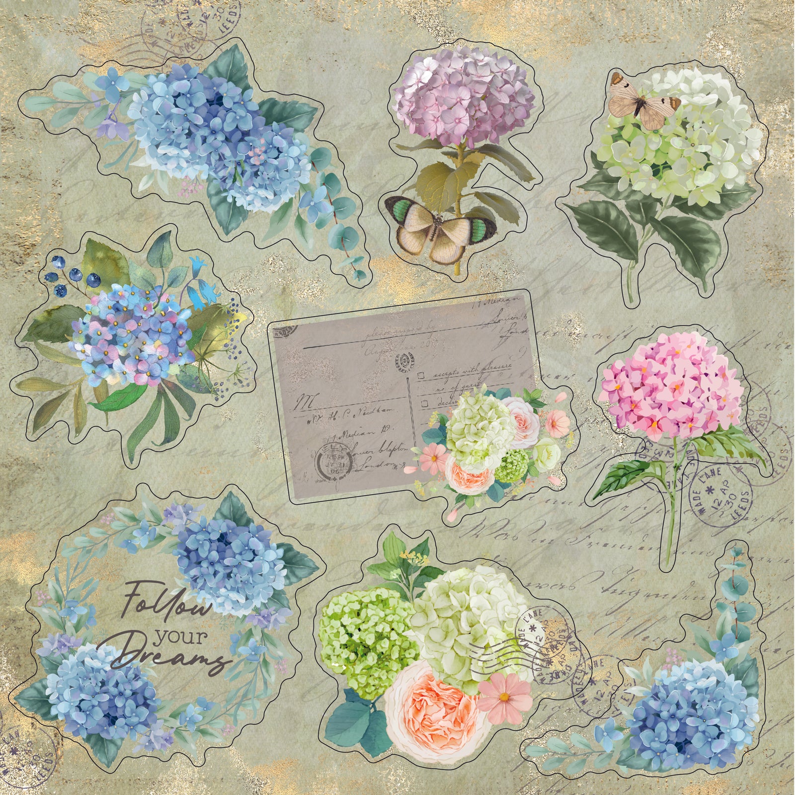 Nature's Garden - Hydrangea - 8" x 8" Topper Pad