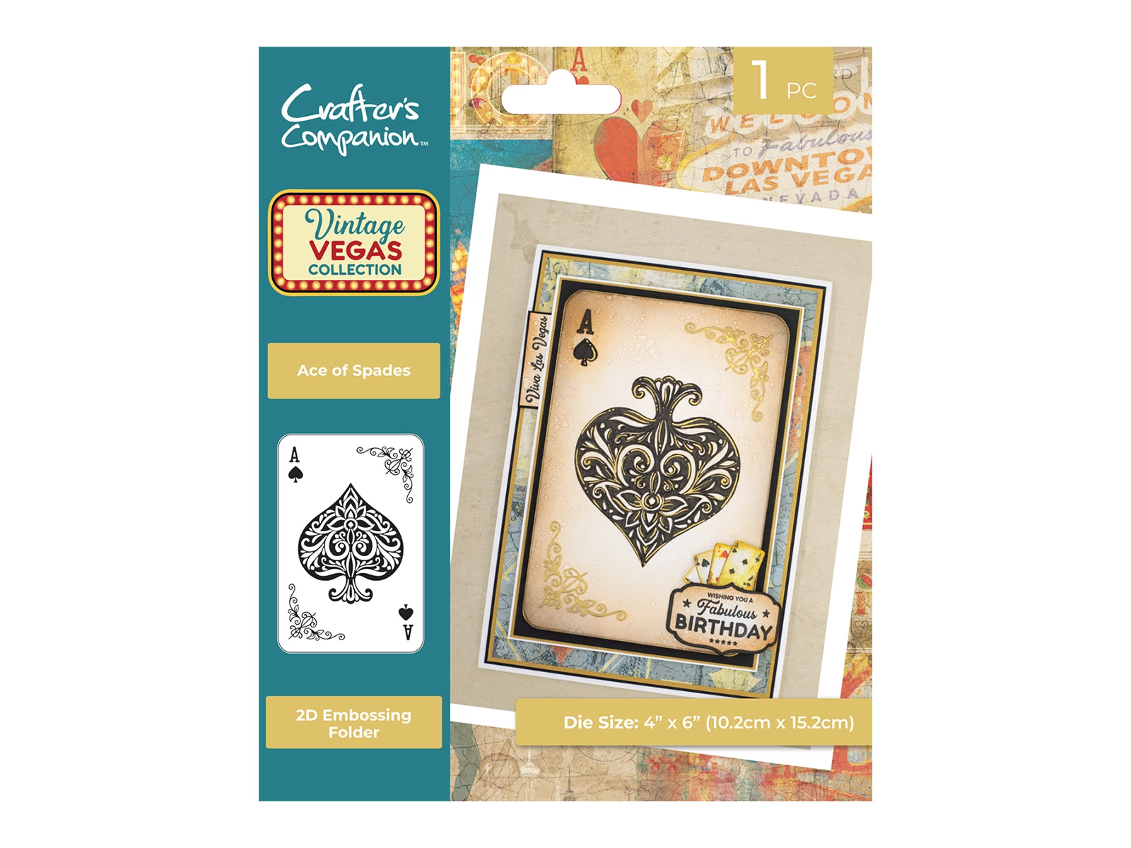 Vintage Vegas 6”x4” 2D Embossing Folder - Ace of Spades