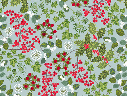 Lewis & Irene Fabric - Holly and Ivy on Winter Blue with Pearl