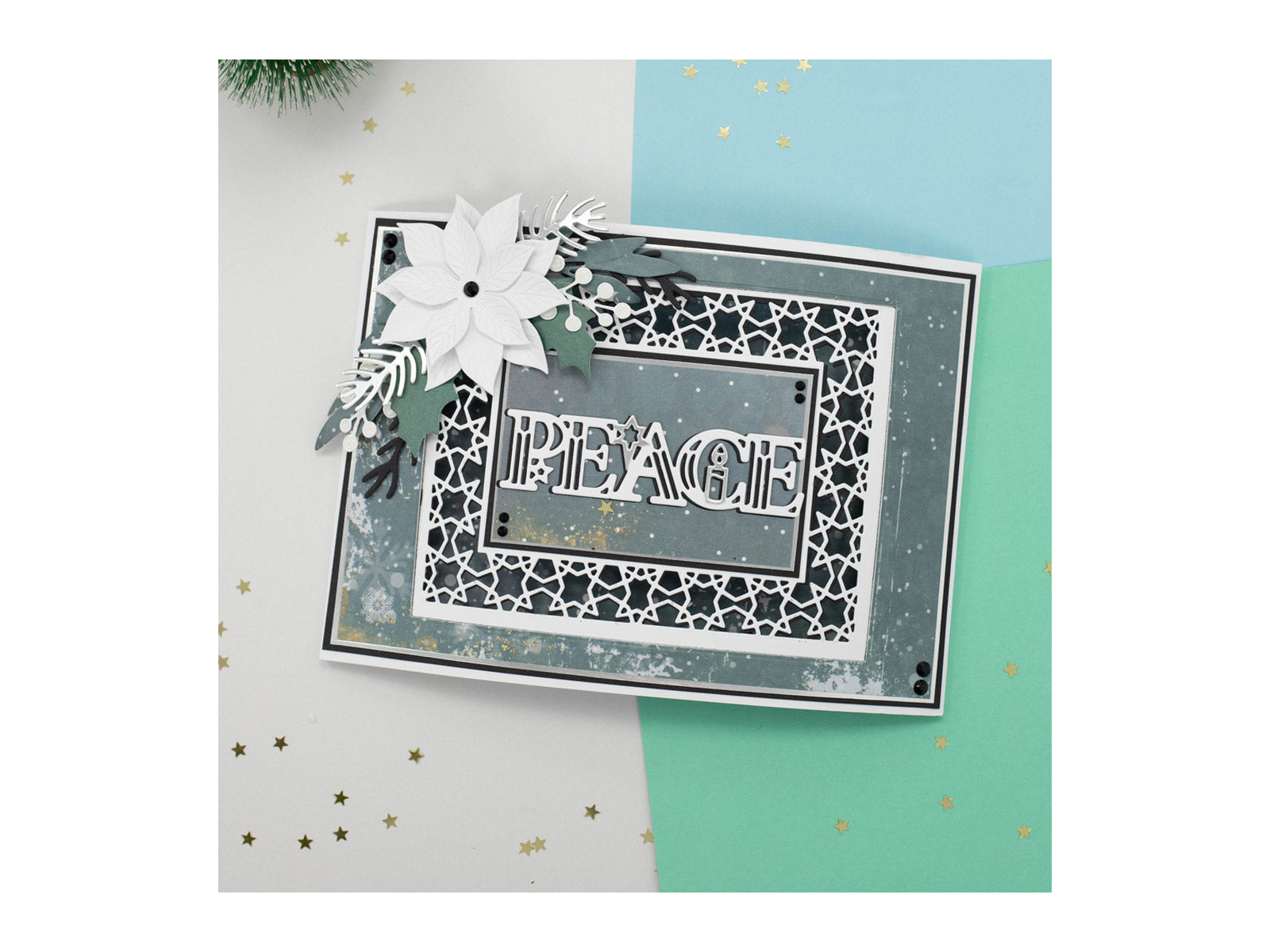 Peace at Christmas Festive Frame and Sentiment Metal Die Set