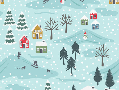 Lewis & Irene Fabric - Snow Day on Icy Blue