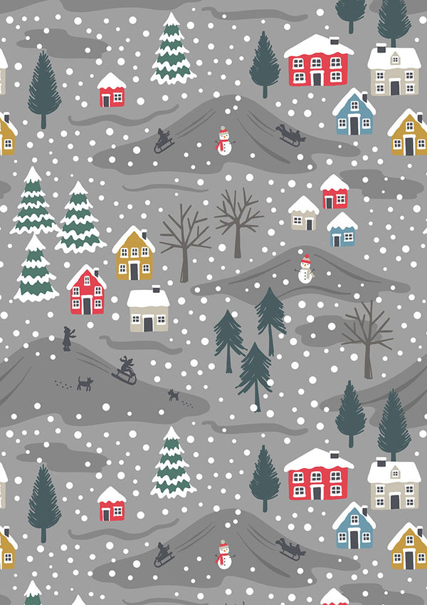 Lewis & Irene Fabric - Snow Day on Grey