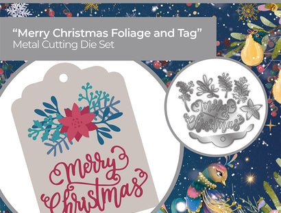 Twelve Days of Christmas Metal Die - Merry Christmas Foliage and Tag Set